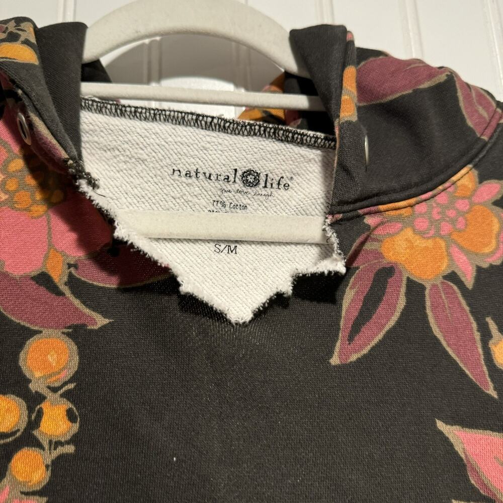 Natural Life Black Floral Oversized Hoodie Sweatshirt Boho Size Medium - Picture 4 of 6